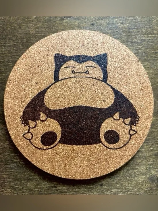 Snorlax Laser Engraved Cork Coaster - Picture 1 of 5